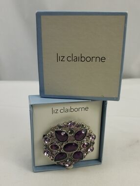 Liz Claiborne Purple Silver Brooch in Original Box